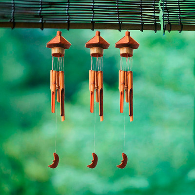 Wind Chime Outdoor Bamboo Wooden Small Birdhouse Wind Chimes for Ourdoor & Indoor Garden Garden Yard Patio Κρεμαστές διακοσμήσεις #LR3