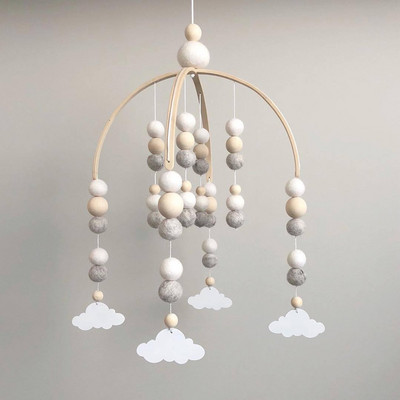 Baby Wind Chimes Ξύλινη χάντρα Felt Κρεβάτι μωρού Κινητό Wind Chime Σύννεφα Αστέρια Κρεβάτι Κουδούνι Διακόσμηση νηπιαγωγείου Κρεμαστό βρεφικό κρεβατάκι κινητό