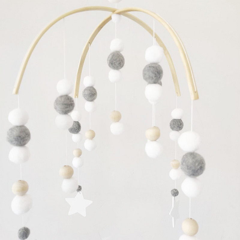 Baby Wind Chimes Drvene perle od filca Dječji krevetić Mobile Wind Chime Oblaci Zvjezdice Krevet Zvono Dekoracija dječje sobe Viseći dječji krevetić Mobile