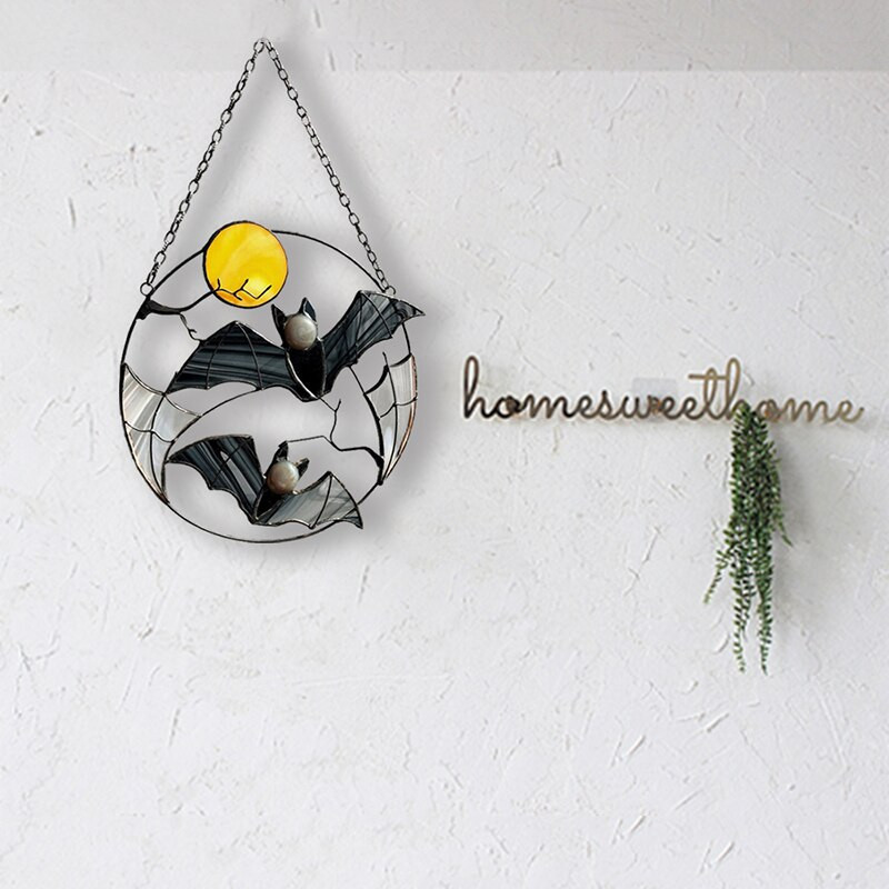 Gothic Suncatcher Šišmiš Mjesec Noć vještica Horor slika Dom Kuća Dekor Panel Ornament Prozor Zidni C1