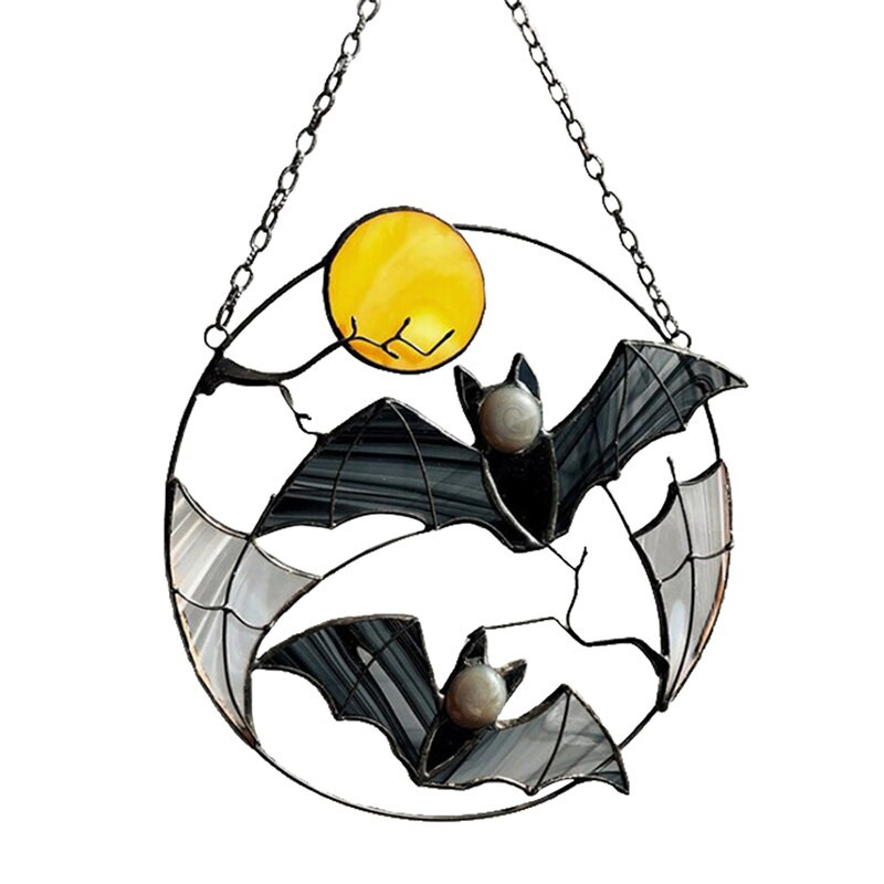 Gothic Suncatcher Šišmiš Mjesec Noć vještica Horor slika Dom Kuća Dekor Panel Ornament Prozor Zidni C1