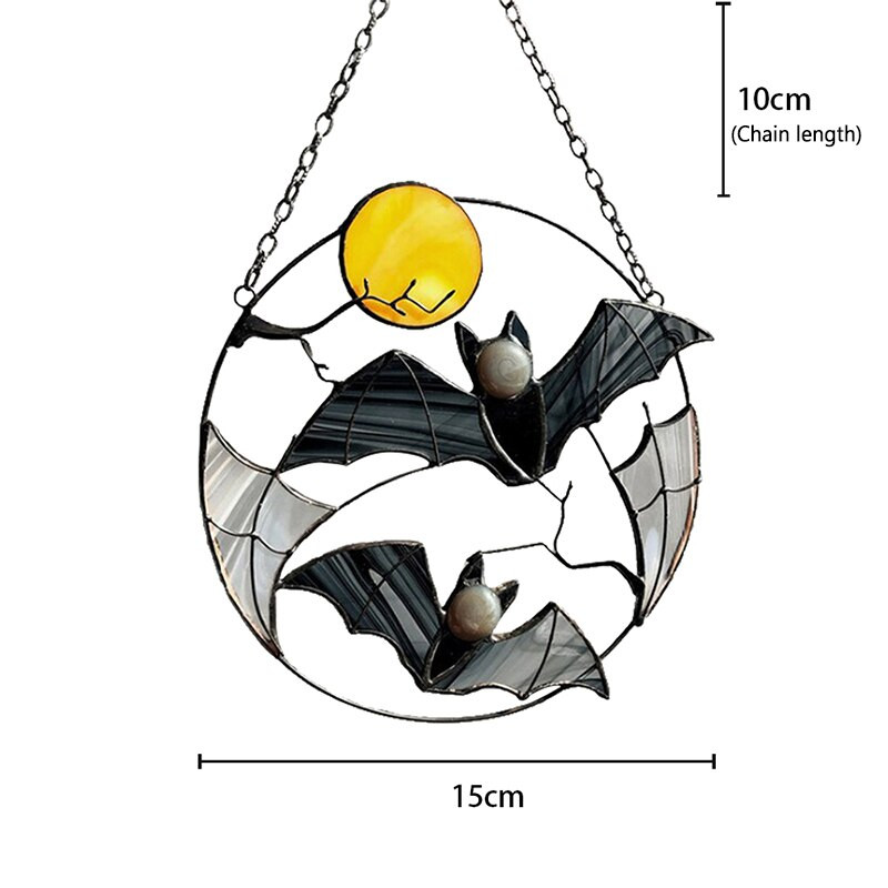 Gothic Suncatcher Šišmiš Mjesec Noć vještica Horor slika Dom Kuća Dekor Panel Ornament Prozor Zidni C1