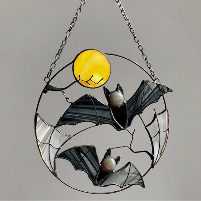 Gothic Suncatcher Šišmiš Mjesec Noć vještica Horor slika Dom Kuća Dekor Panel Ornament Prozor Zidni C1