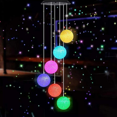 LED Solar Wind Chime Κρυστάλλινη μπάλα Αδιάβροχη κρεμαστή κολιμπρί Wind Chime Light Ηλιακό φως αλλαγής χρώματος για τον κήπο του σπιτιού