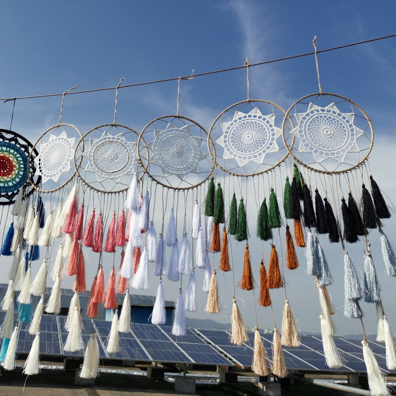 Nordic Boho lakberendezés Kézzel készített bojt álomfogó gyerekszoba dekoráció babaszoba esküvői kert dekoráció