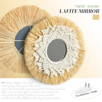 Ins Nordic Home Furnishings Sen-series Raffith Straw Mirror Δημιουργικό μενταγιόν Διακόσμηση δωματίου Κρεμαστό με καθρέφτη