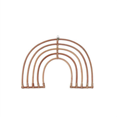 Decor de perete curcubeu din rattan lucrat manual INS Ornament de agățat de perete Boho pentru camera de copii pentru copii, fermă rustică, decorare a camerei de pepinieră