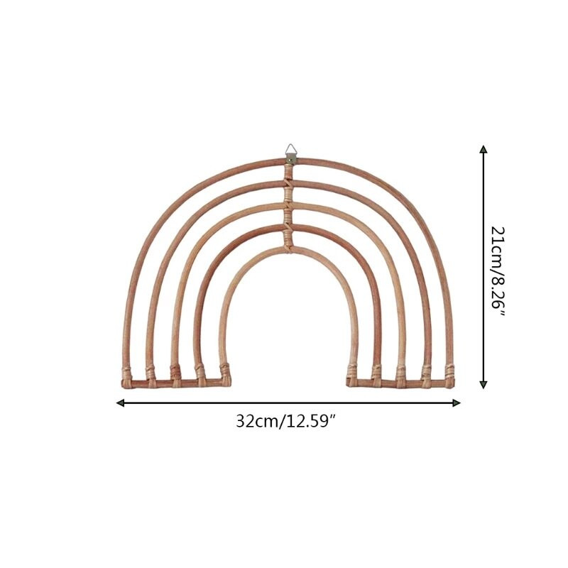 Decor de perete curcubeu din rattan lucrat manual INS Ornament de agățat de perete Boho pentru camera de copii pentru copii, fermă rustică, decorare a camerei de pepinieră
