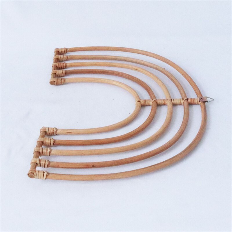 Decor de perete curcubeu din rattan lucrat manual INS Ornament de agățat de perete Boho pentru camera de copii pentru copii, fermă rustică, decorare a camerei de pepinieră