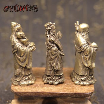 Винтидж бронзов даоизъм Три бога на благословията Богатство Дълголетие Статуя Чиста мед Фигурки на Буда Орнаменти Фън Шуй Домашен декор