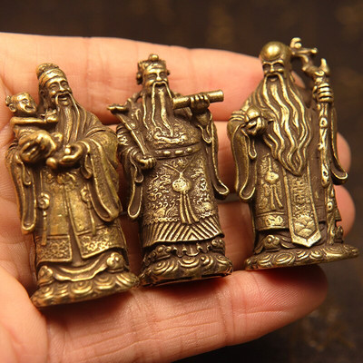 Vintage bronz taoizmus három áldás istene gazdagság hosszú élettartam szobor Tiszta réz Buddha figurák Díszek Feng Shui lakberendezés