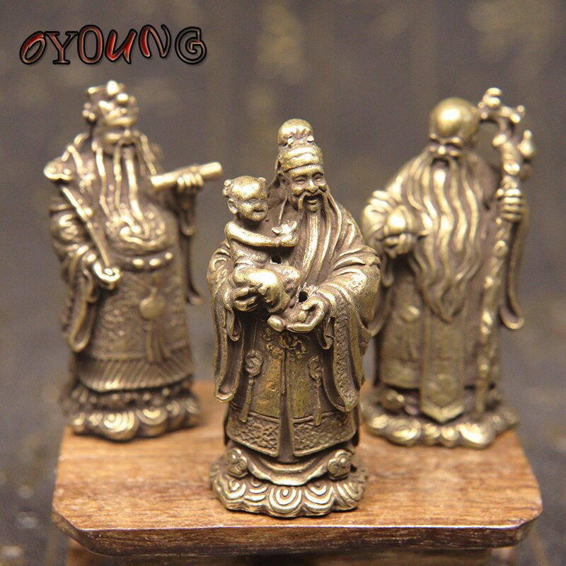 Vintage bronz taoizmus három áldás istene gazdagság hosszú élettartam szobor Tiszta réz Buddha figurák Díszek Feng Shui lakberendezés