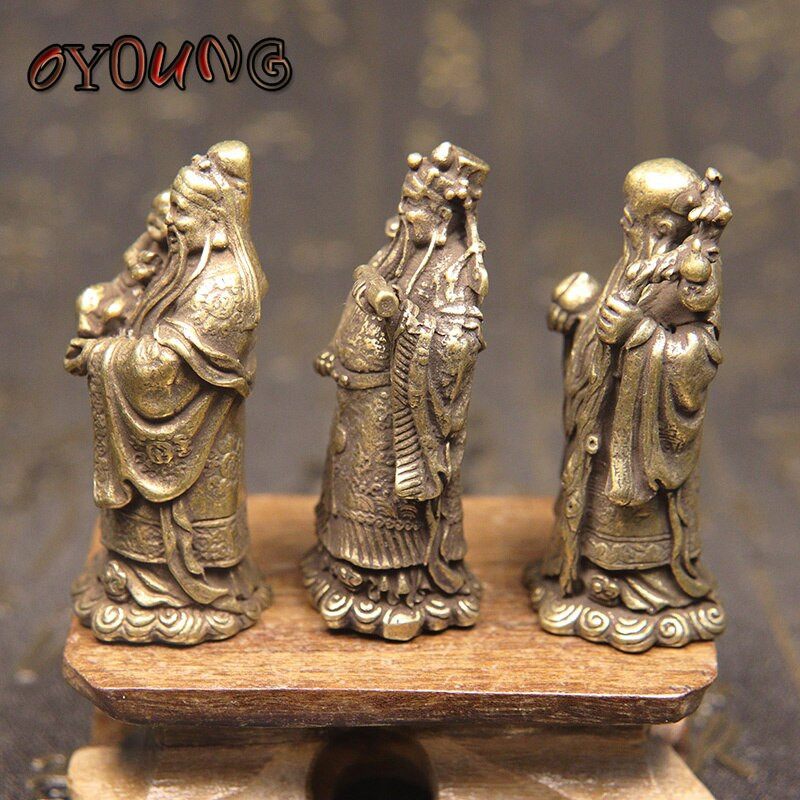Vintage bronz taoizmus három áldás istene gazdagság hosszú élettartam szobor Tiszta réz Buddha figurák Díszek Feng Shui lakberendezés