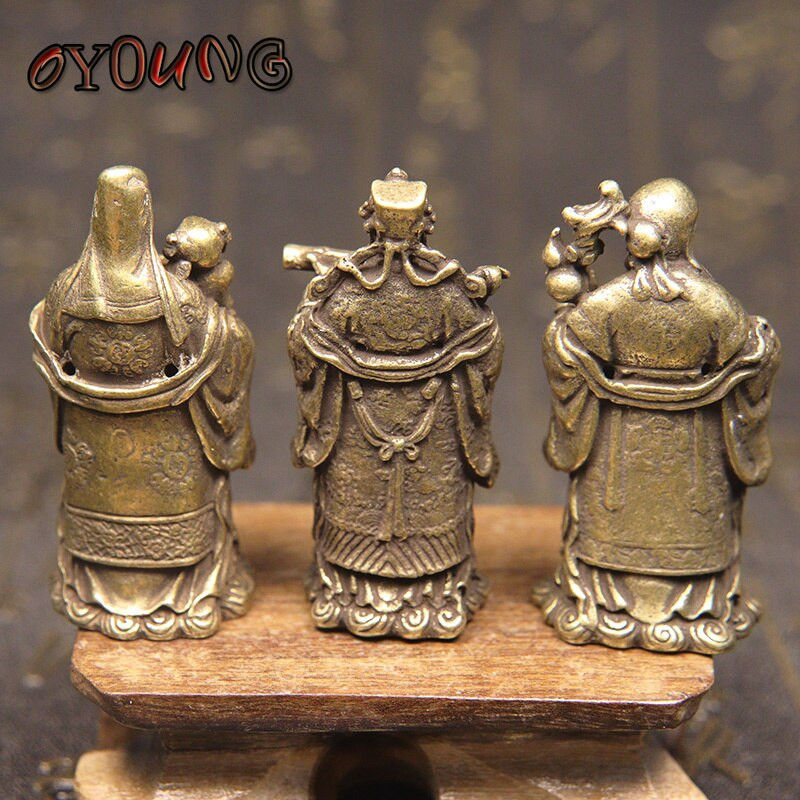 Vintage bronz taoizmus három áldás istene gazdagság hosszú élettartam szobor Tiszta réz Buddha figurák Díszek Feng Shui lakberendezés