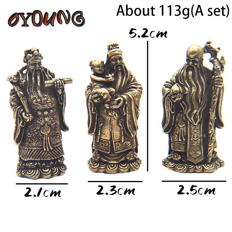 Vintage bronz taoizmus három áldás istene gazdagság hosszú élettartam szobor Tiszta réz Buddha figurák Díszek Feng Shui lakberendezés
