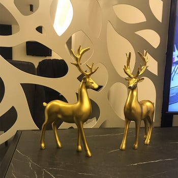 NORTHEUINS Ρητίνη Golden Couple Deer Figurines for Interior Nordic Animal Statue Official Sculptures Αξεσουάρ διακόσμησης σπιτιού