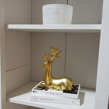 NORTHEUINS Ρητίνη Golden Couple Deer Figurines for Interior Nordic Animal Statue Official Sculptures Αξεσουάρ διακόσμησης σπιτιού