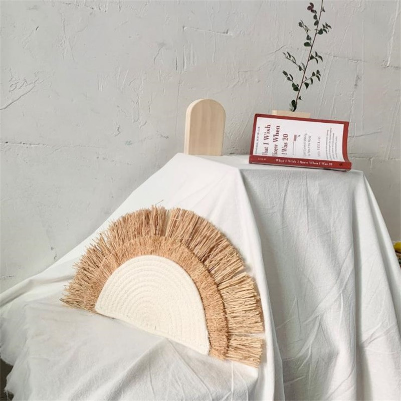 Ornamente de perete agățate cu paie țesute INS în stil abject, tapițerie marocană împletită Boho macrame, artizanat, decor rustic pentru casă de fermă
