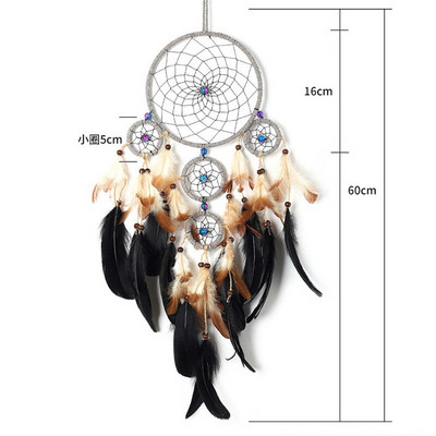 Pandantiv cu plasă pentru aprinderea de vise cu cinci inele, artizanat pur, cadouri creative, prindere de vise, decorarea peretelui de acasă