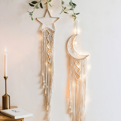 Ταπετσαρία τοίχου 48h Moon And Star Macrame Boho Διακόσμηση τοίχου Macrame Deco Pared Χειροποίητο Παιδικό Δώρο Διακόσμηση Δωματίου για Κορίτσια