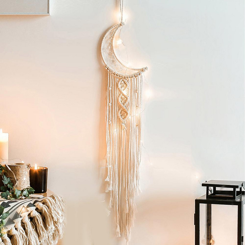 48 órás Hold és Csillag Makramé fali akasztós gobelin Boho fali dekoráció Makramé Deco párnázott kézzel készített gyerekszoba dekorációs ajándék