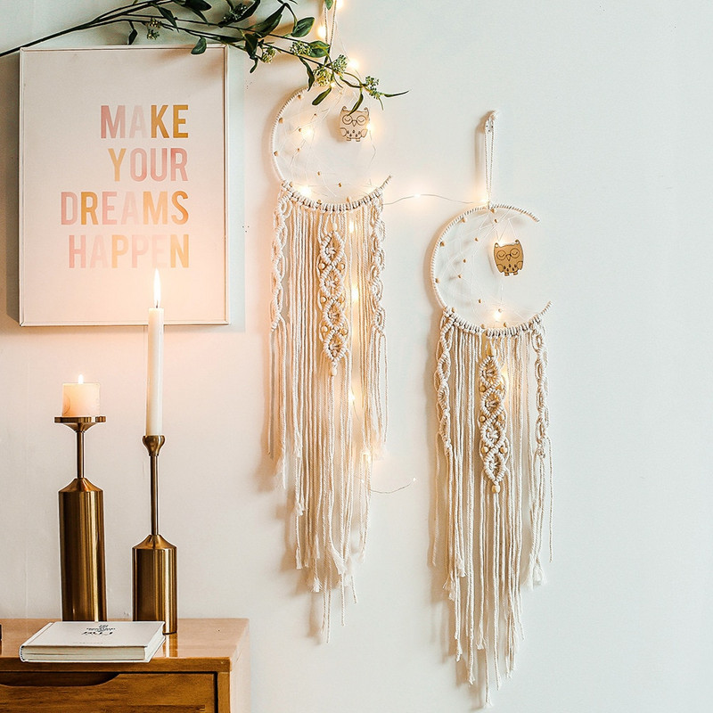 48 órás Hold és Csillag Makramé fali akasztós gobelin Boho fali dekoráció Makramé Deco párnázott kézzel készített gyerekszoba dekorációs ajándék