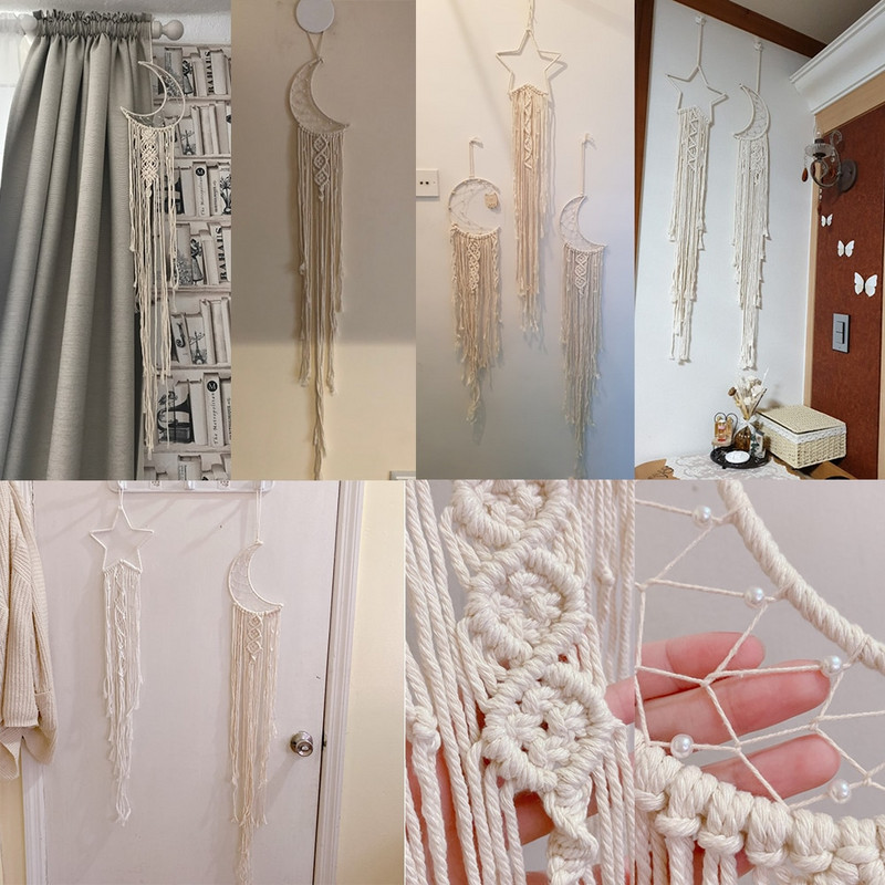 48 órás Hold és Csillag Makramé fali akasztós gobelin Boho fali dekoráció Makramé Deco párnázott kézzel készített gyerekszoba dekorációs ajándék