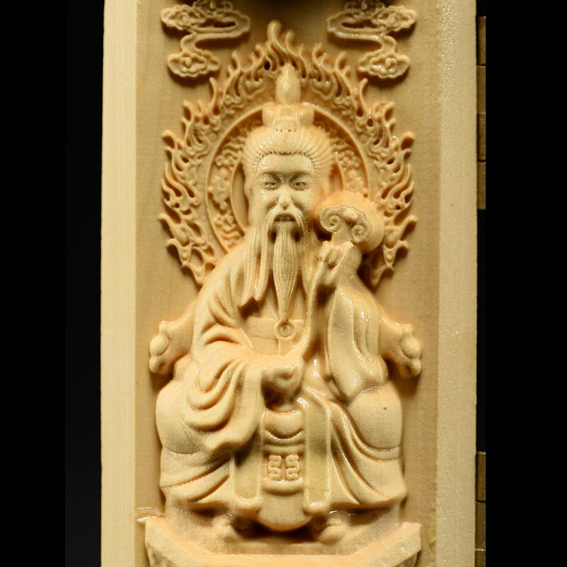 Tömör fa faragás három nyitott Buddha Dekoratív szobor Modern művészet szobor Összecsukható Otthon nappali hálószoba dekoráció