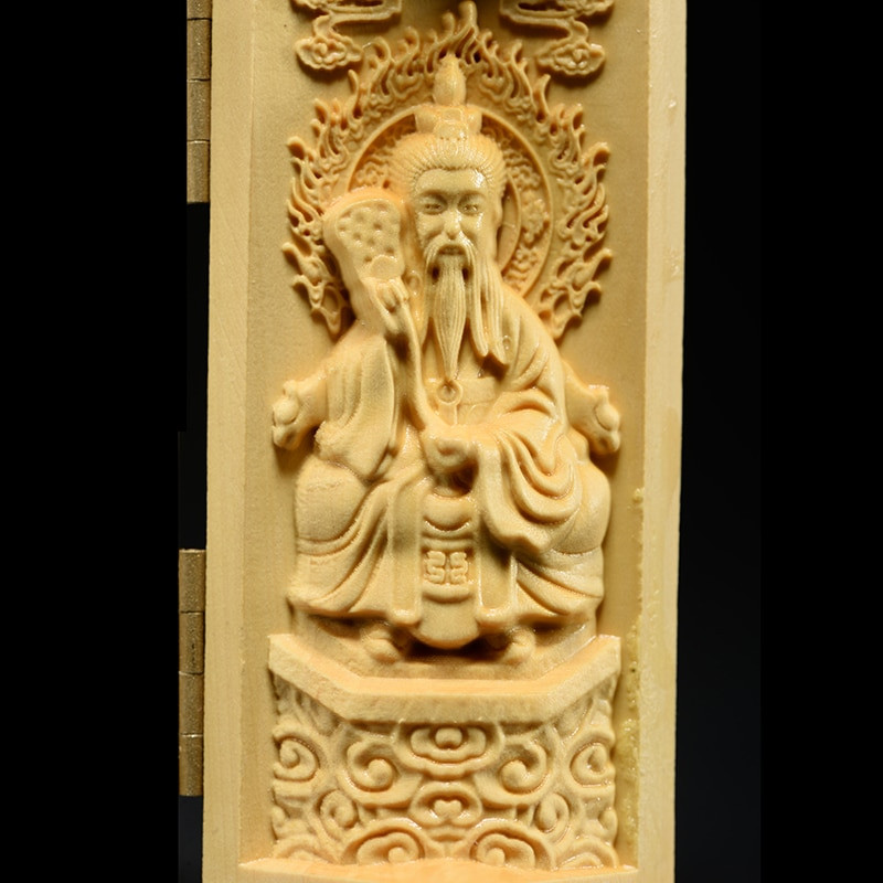Tömör fa faragás három nyitott Buddha Dekoratív szobor Modern művészet szobor Összecsukható Otthon nappali hálószoba dekoráció
