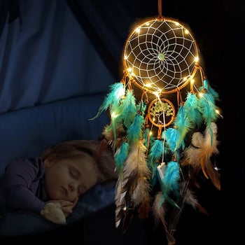 Dream Catcher Κρεμαστά τοίχου Dreamcatcher Hot Sale Vintage Διακόσμηση Retro Circular Feather Διακόσμηση σπιτιού LED Dream Catchers