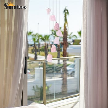 Sunligoo New Crystal Rose Quartz Wind Chimes Φυσικές ακατέργαστες πέτρες Κρεμαστές τοίχου Windchime Διακοσμητικό στολίδι Δώρο για τον κήπο του σπιτιού