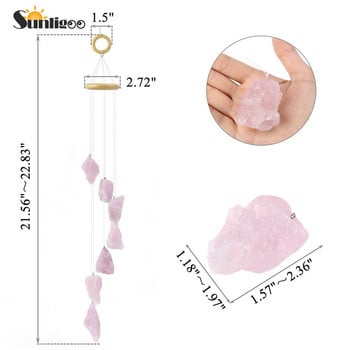 Sunligoo New Crystal Rose Quartz Wind Chimes Φυσικές ακατέργαστες πέτρες Κρεμαστές τοίχου Windchime Διακοσμητικό στολίδι Δώρο για τον κήπο του σπιτιού