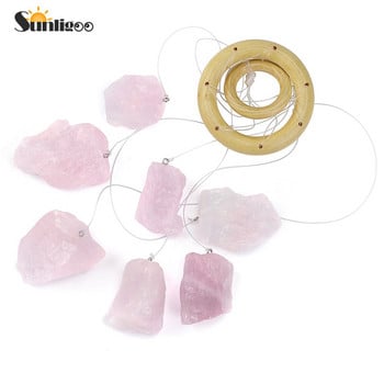 Sunligoo New Crystal Rose Quartz Wind Chimes Φυσικές ακατέργαστες πέτρες Κρεμαστές τοίχου Windchime Διακοσμητικό στολίδι Δώρο για τον κήπο του σπιτιού