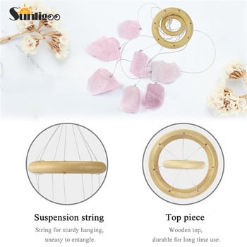 Sunligoo New Crystal Rose Quartz Wind Chimes Φυσικές ακατέργαστες πέτρες Κρεμαστές τοίχου Windchime Διακοσμητικό στολίδι Δώρο για τον κήπο του σπιτιού