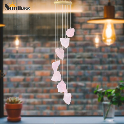 Sunligoo New Crystal Rose Quartz Wind Chimes Φυσικές ακατέργαστες πέτρες Κρεμαστές τοίχου Windchime Διακοσμητικό στολίδι Δώρο για τον κήπο του σπιτιού