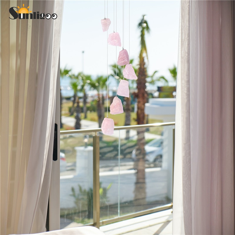 Sunligoo új kristály rózsakvarc szélcsengő természetes nyers kövekből falra akasztós szélcsengő dekoratív díszajándék otthoni kertbe