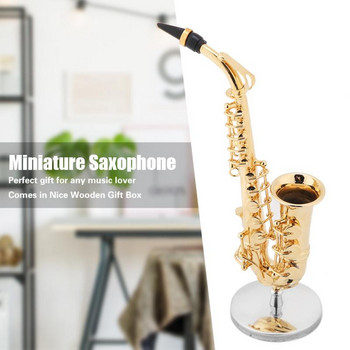 Инструмент Музикален модел Миниатюрна реплика на алт саксофон със стойка и калъф Позлатен модел на инструмент Орнаменти