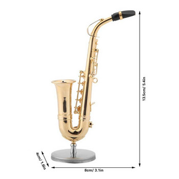 Инструмент Музикален модел Миниатюрна реплика на алт саксофон със стойка и калъф Позлатен модел на инструмент Орнаменти