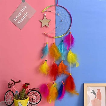 Dream Catcher με φωτάκια kawaii φτερό ουράνιο τόξο διακόσμηση δωματίου για κορίτσι παιδιά αισθητική Στολίδια τοίχου Χειροποίητη διακόσμηση σπιτιού