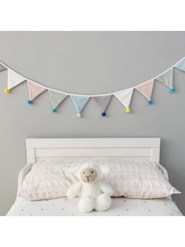 243 cm vimpliga flanellpunner Rippuvad lipunöörid koos plüüsikuulidega Laste vanikuga peoruumi kaunistus