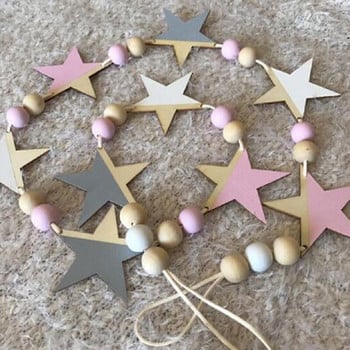 INS Nordic Wooden Star Beads Garland Banners για κορίτσια Βρεφικό δωμάτιο Νηπιαγωγείο Διακόσμηση τοίχου Παιδικό Δωμάτιο Κρεμαστά κουρτίνες σημαιάκια φωτογραφιών