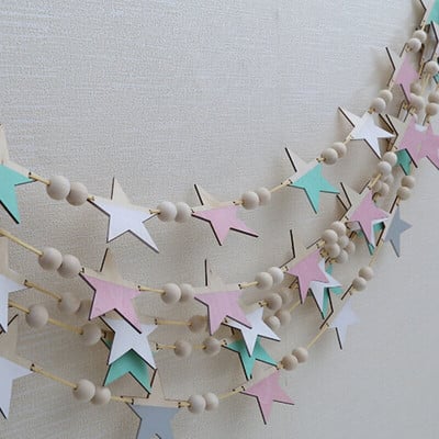 INS Nordic Wooden Star Beads Garland Banners για κορίτσια Βρεφικό δωμάτιο Νηπιαγωγείο Διακόσμηση τοίχου Παιδικό Δωμάτιο Κρεμαστά κουρτίνες σημαιάκια φωτογραφιών