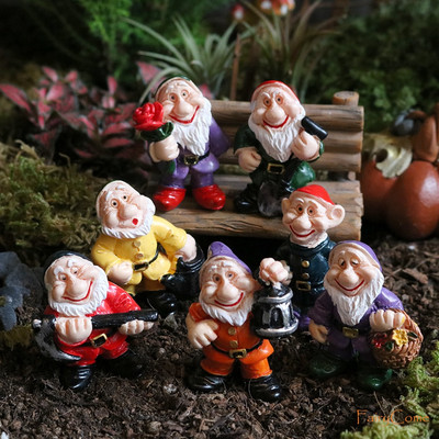 Set de 7 figurine cu zâne în miniatură de grădina pitici Mini gnomi de grădină din rășină Figuri de spiriduși Funny Bonsai Micro statuie decor