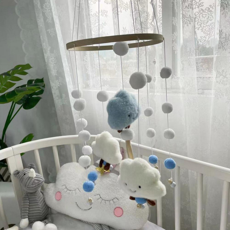 Cloud Dreamcatcher Baby Lova Barškučiai Lovytei Veltinis Plaukų Kamuoliukai Besisukantis Lovos Varpelis Kūdikių Kambariui Lova Pakabinamas Dream Catcher pakabuko dekoras