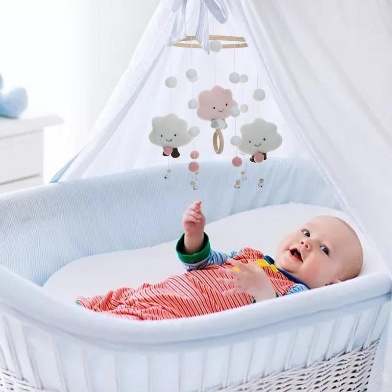 Cloud Dreamcatcher Baby Lova Barškučiai Lovytei Veltinis Plaukų Kamuoliukai Besisukantis Lovos Varpelis Kūdikių Kambariui Lova Pakabinamas Dream Catcher pakabuko dekoras