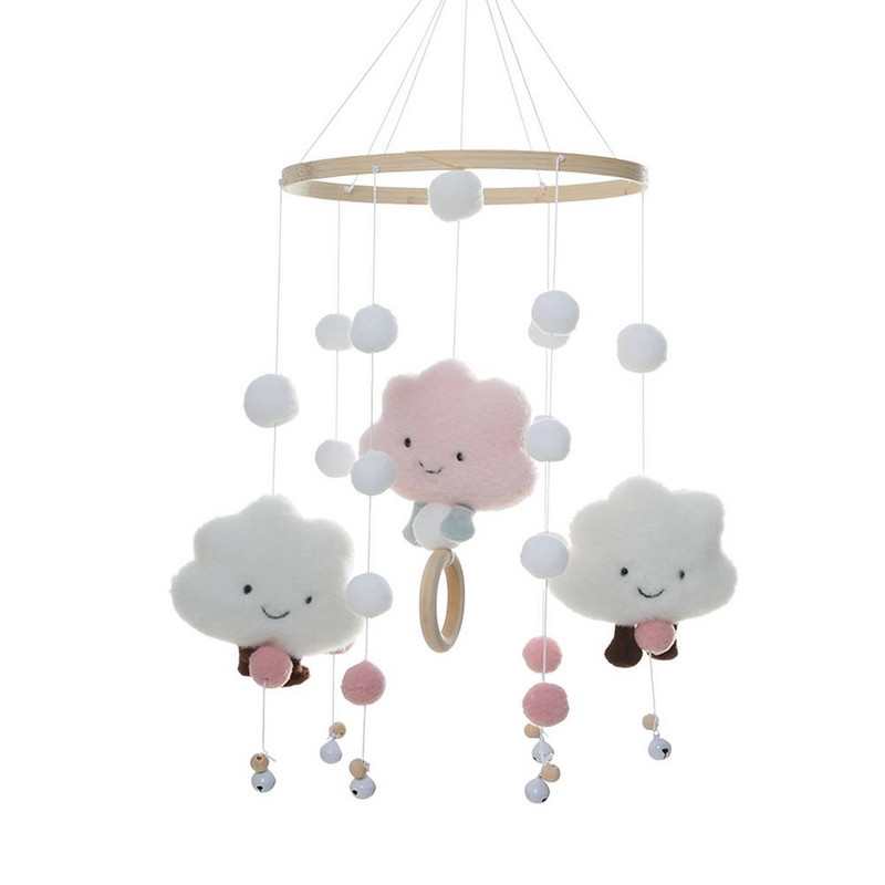 Cloud Dreamcatcher Baby Lova Barškučiai Lovytei Veltinis Plaukų Kamuoliukai Besisukantis Lovos Varpelis Kūdikių Kambariui Lova Pakabinamas Dream Catcher pakabuko dekoras