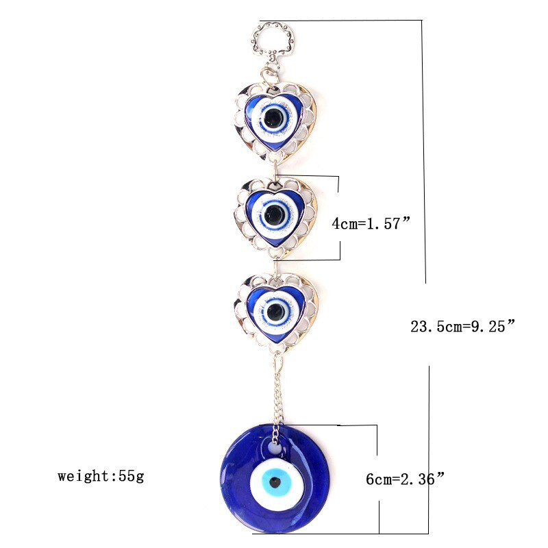 3Love Szívvédelem Szerencsés ajándék Törökkék Evil Eye Lógó Dekor Autós Otthon Kulcstartó Medál Amulettek Dísz Szélcsengő