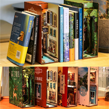 Направи си сам Book Nook Shelf Insert Bookend Dollhouse home decorations Roombox Building Kit Дървени библиотеки Играчки за деца Момичета Подаръци