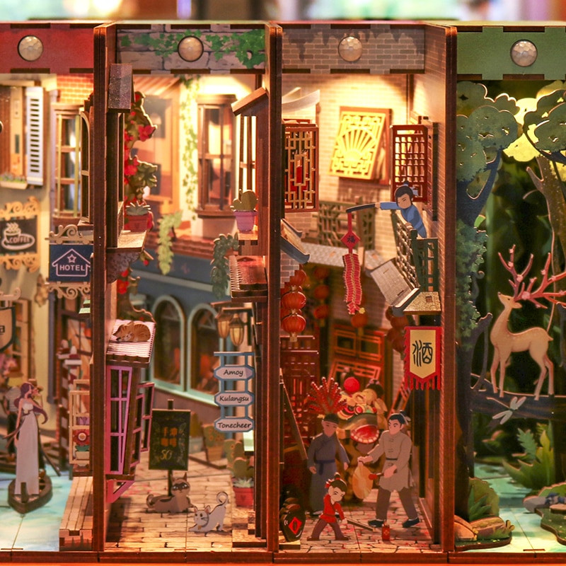 „Pasidaryk pats“ knygų kampelio lentynos įdėklas Bookend Lėlių namelio namų dekoracijos Kambario dėžutės statybinis rinkinys Mediniai knygų lentynos žaislai vaikams Dovanos mergaitėms