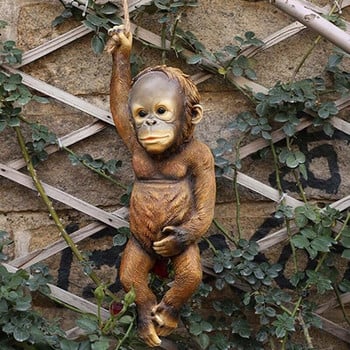 Външна градинска декорация Дърво Висулка Творческа симулация Скулптура на животни Смола Малка маймуна Аксесоари за пасторална декорация